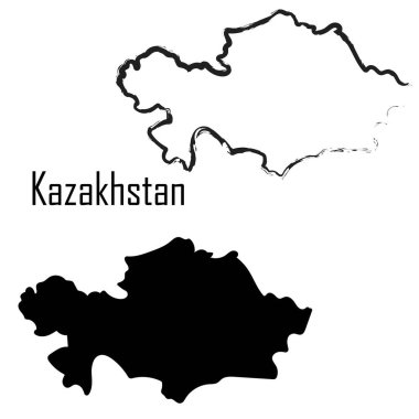Kazakistan haritası siyah beyaz vektör çizimi.