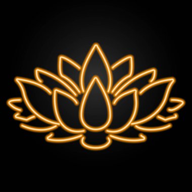 Lotus çiçeği neon işareti, modern parlayan pankart tasarımı, renkli modern tasarım trendleri. Vektör illüstrasyonu.