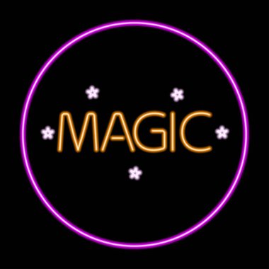 Sihirli metin neon işareti, modern parlayan pankart tasarımı, renkli modern tasarım trendleri. Vektör illüstrasyonu.