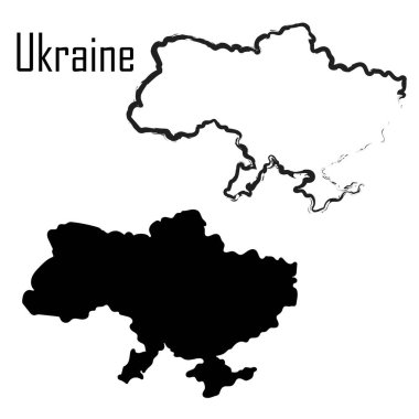 ukraine haritası siyah ve beyaz vektör çizimi.