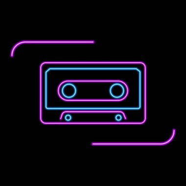 Ses kasedi neon levhası, modern parlayan pankart tasarımı, renkli modern tasarım trendi. Vektör illüstrasyonu.