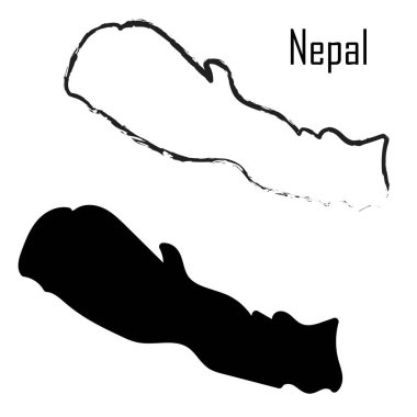 Nepal haritası siyah ve beyaz vektör çizimi.