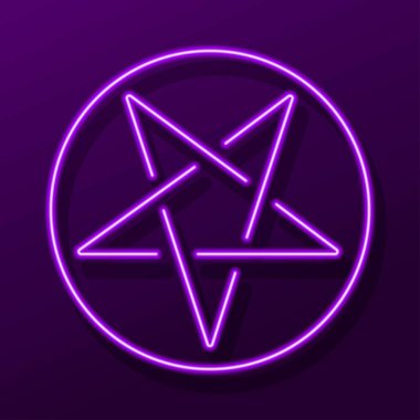 Pentagram neon işareti, modern parlayan pankart tasarımı, renkli modern tasarım trendleri. Vektör illüstrasyonu.