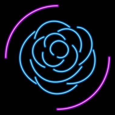 Gül neon ışığı, modern parlayan pankart tasarımı, renkli modern tasarım trendleri. Vektör illüstrasyonu.