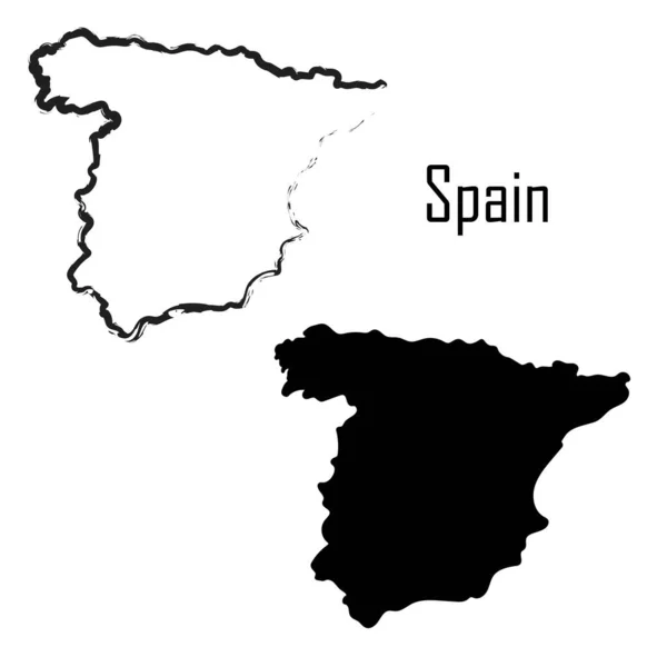 Spanien Karte Schwarz Weiß Vektorillustration — Stockvektor