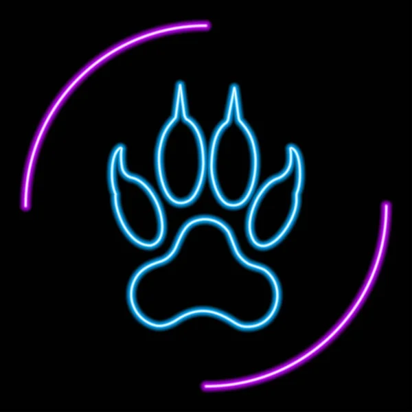 Paw ayak izi neon işareti, modern parlayan pankart tasarımı, renkli modern tasarım trendleri. Vektör illüstrasyonu.