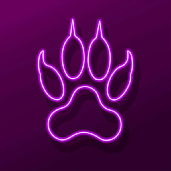 Paw print neon işareti, modern parlayan pankart tasarımı, renkli modern tasarım trendleri. Vektör illüstrasyonu.