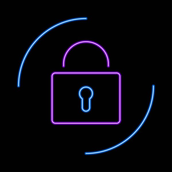 Навесной неоновый знак с замком, современный светящийся баннер, красочные тенденции современного дизайна. Векторная иллюстрация.