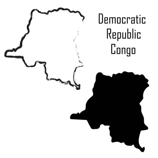 República Democrática Congo Mapa Preto Branco Vector Illustratior —  Vetores de Stock