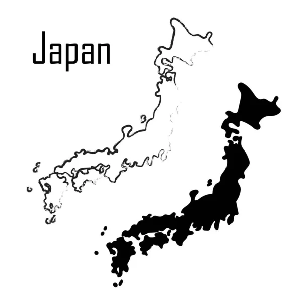 Japán Térkép Fekete Fehér Vektor Illusztráció — Stock Vector