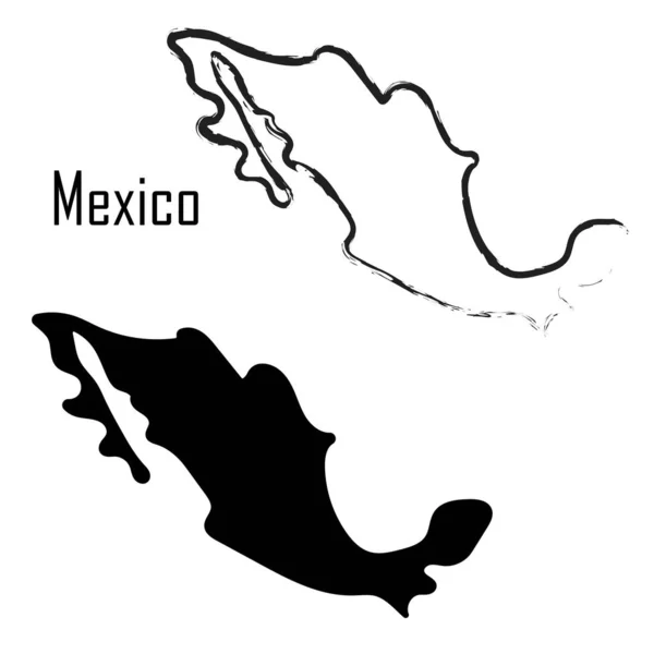 México Mapa Negro Blanco Vector Ilustración — Vector de stock