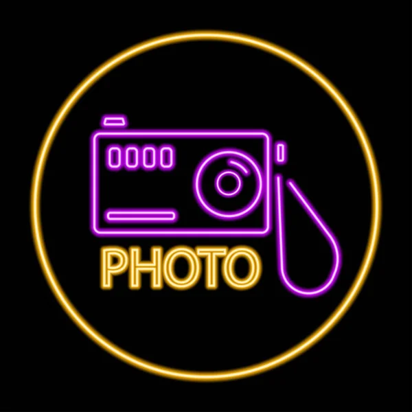 Camera Neon Sign Modern Glowing Banner Design Colorful Modern Design — Stock Vector