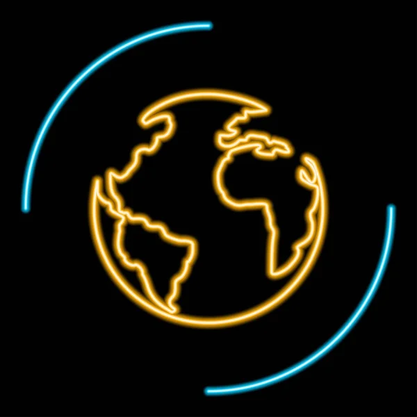 行星地球霓虹灯标志 现代发光横幅设计 五彩斑斓的现代设计潮流 矢量说明 — 图库矢量图片