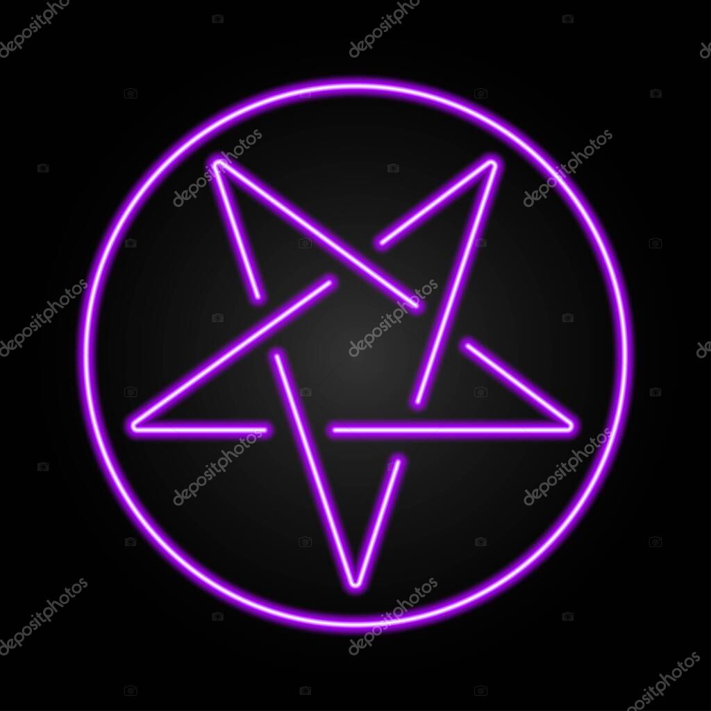 Pentagram neon sign, modern glowing banner design, colorful modern design trends. Vector illustration.