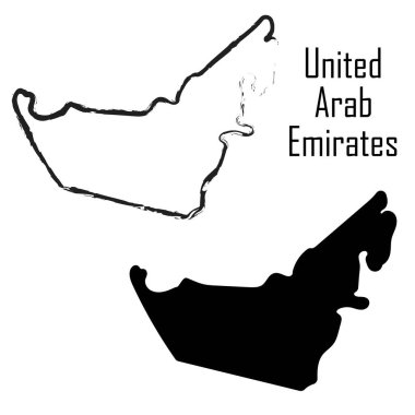 Birleşik Arap Emirlikleri Haritası Siyah beyaz vektör illüstrasyonu