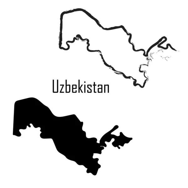 Uzbekistán Mapa Negro Blanco Vector Ilustración — Vector de stock