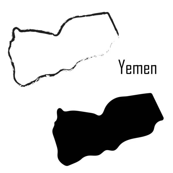 Jemen Kaart Zwart Wit Vector Illustratie — Stockvector