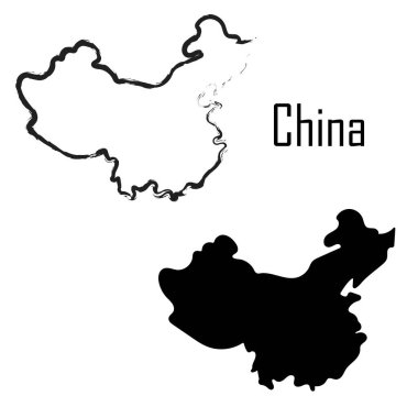 China map black and white vector illustration.