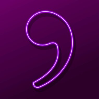 comma neon sign, modern glowing banner design, colorful modern design trends. Vector illustration.