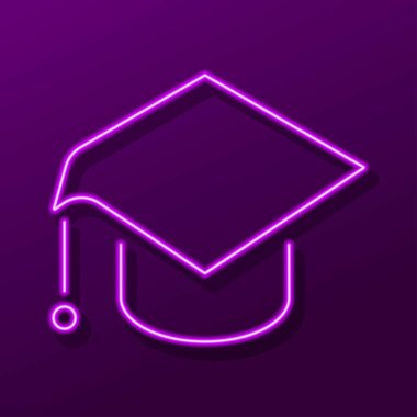 graduation cap neon sign, modern glowing banner design, colorful modern design trends. Vector illustration.