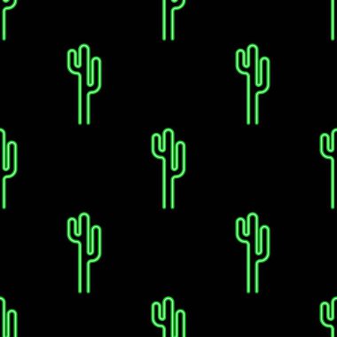 Kaktüs dikişsiz desen, parlak vektör çizimi siyah arkaplan üzerine.