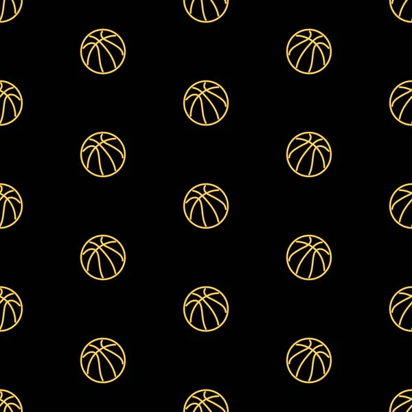 Basketball Ball Seamless Pattern Bright Vector Illustration Black Background — Stock Vector