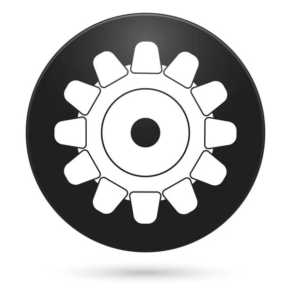 Значок Шестерни Кнопка Черного Круга Векторная Иллюстрация — стоковый вектор