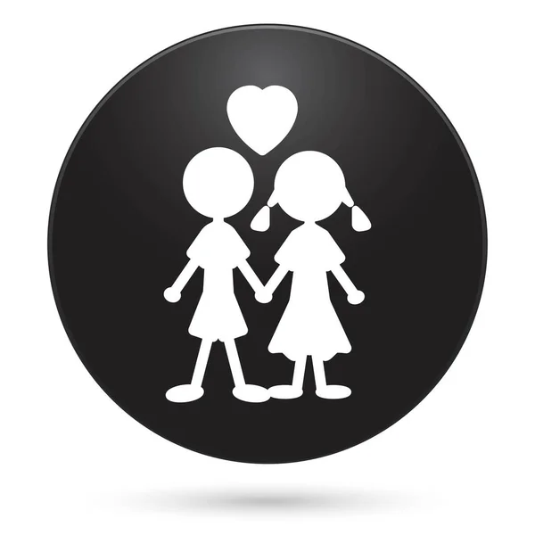 Κορίτσι Αγόρι Εικονίδιο Καρδιά Μαύρο Κουμπί Κύκλο Διανυσματική Απεικόνιση — Διανυσματικό Αρχείο