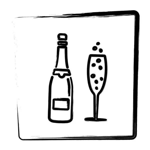 Icône Verre Champagne Cadre Brosse Illustration Vectorielle — Image vectorielle