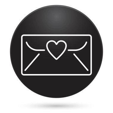 Zarf kalp simgesi, siyah daire düğmesi, vektör illüstrasyonu.