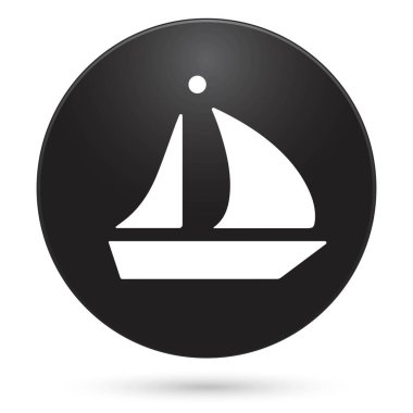 Gemi simgesi, siyah daire düğmesi, vektör illüstrasyonu.