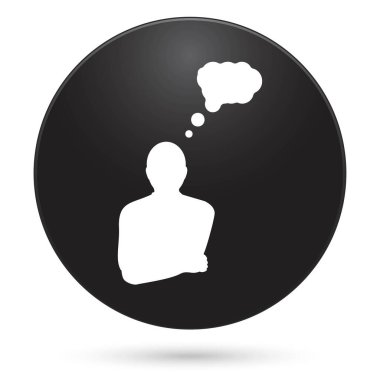 Pensive man icon, black circle button, vector illustration.