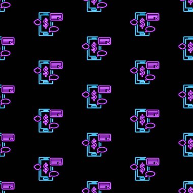 Pazarlama telefonu pürüzsüz desen, siyah arkaplan üzerinde parlak vektör çizimi, vektör illüstrasyonu.