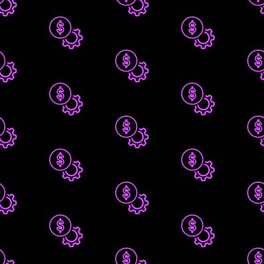 Bozuk para dişlisi dikişsiz desen, siyah arkaplan üzerindeki parlak vektör çizimi, vektör illüstrasyonu.