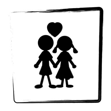 Kız çocuğu, çerçeveli fırça darbeleri, vektör illüstrasyonu.