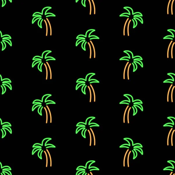 Palm Tree Seamless Pattern Bright Vector Illustration Black Background Vector — Stockvektor