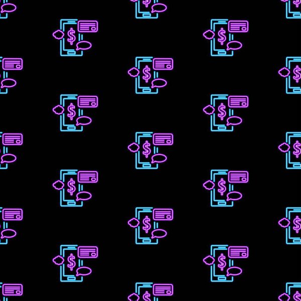 Маркетинговый телефон бесшовный шаблон, яркая векторная иллюстрация на черном фоне, векторная иллюстрация.