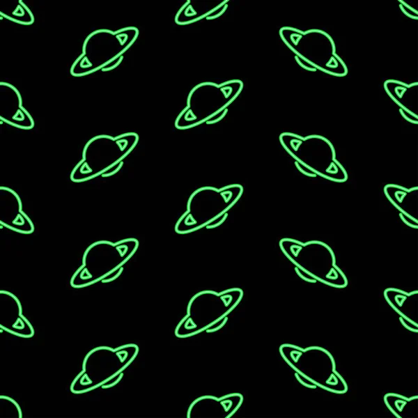 Saturn Seamless Pattern Bright Vector Illustration Black Background Vector Illustration — Vetor de Stock