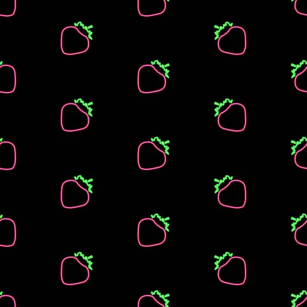 Strawberry Seamless Pattern Bright Vector Illustration Black Background Vector Illustration — Vector de stock