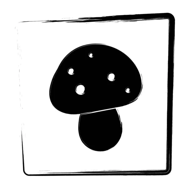 Mushroom Icon Framed Brush Strokes Vector Illustration — Stockvector