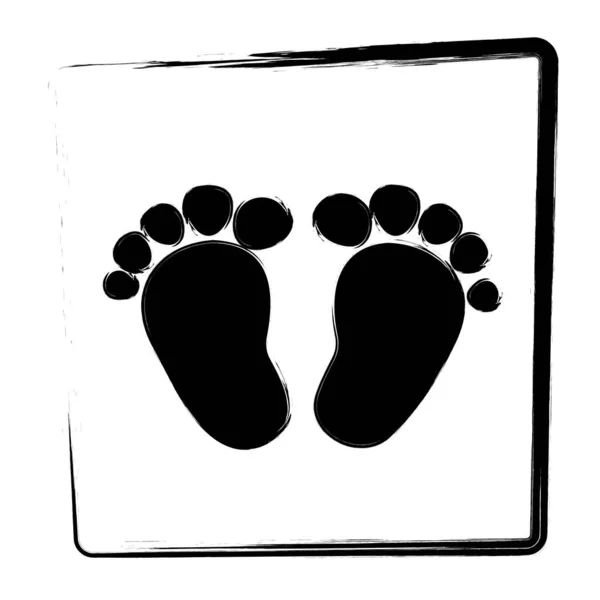 Human Footprint Icon Framed Brush Strokes Vector Illustration — Stock Vector
