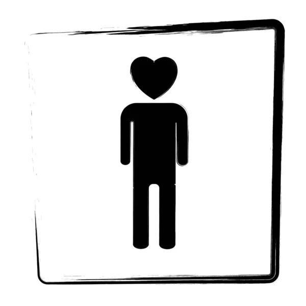 Man Heart Icon Framed Brush Strokes Vector Illustration — Vetor de Stock