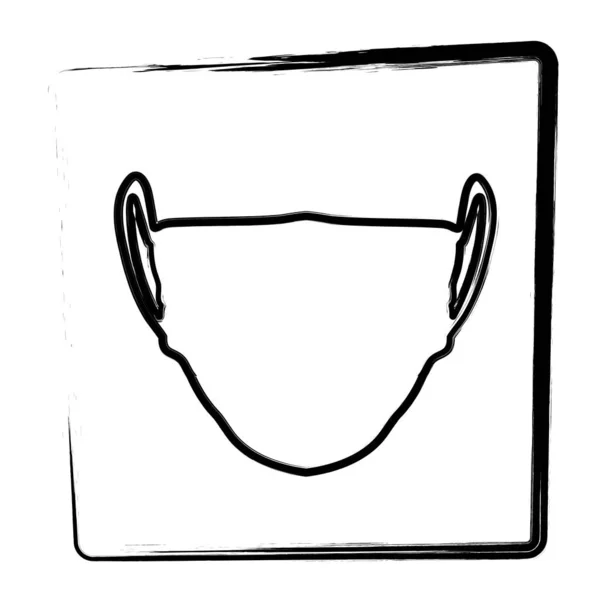 Medical Mask Icon Framed Brush Strokes Vector Illustration — Stockvektor