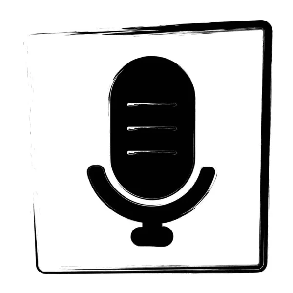 Microphone Icon Framed Brush Strokes Vector Illustration — Vector de stock