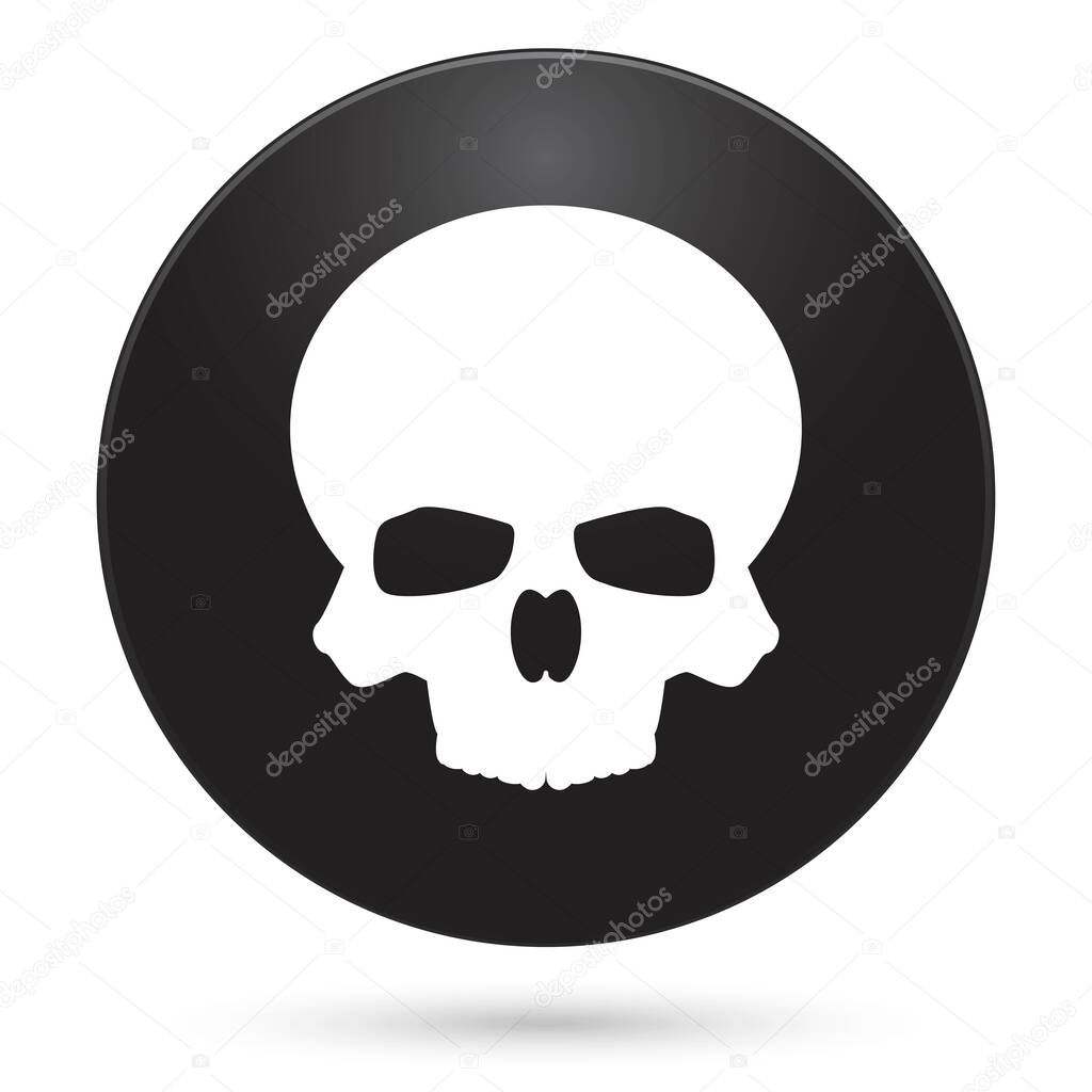 human skull icon, black circle button, vector illustration.