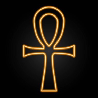 Ankh neon işareti, modern parlayan pankart tasarımı, renkli modern tasarım trendleri siyah arka planda. Vektör illüstrasyonu.