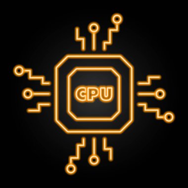 Cpu neon işareti, modern parlayan pankart tasarımı, renkli modern tasarım trendleri siyah arka planda. Vektör illüstrasyonu.
