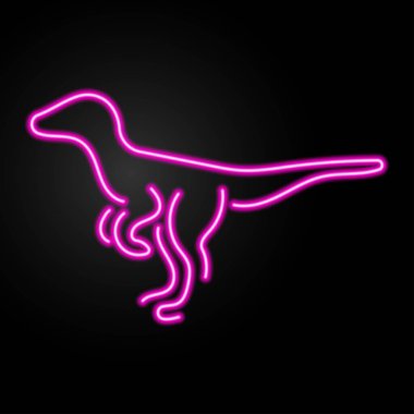 Dinozor neon işareti, modern parlayan pankart tasarımı, renkli modern tasarım trendleri siyah arka planda. Vektör illüstrasyonu.