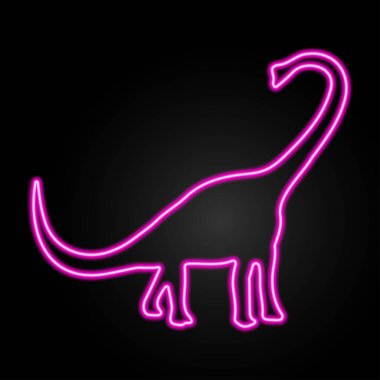 diplodocus neon işareti, modern parlayan pankart tasarımı, renkli modern tasarım eğilimleri siyah arka planda. Vektör illüstrasyonu.