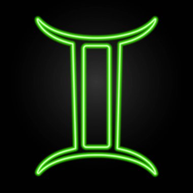 Gemini neon ışığı, modern parlayan pankart tasarımı, renkli modern tasarım trendleri siyah arka planda. Vektör illüstrasyonu.